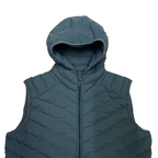 Grey (in dark blue shade) quilted gillet jacket with a hood on a white background