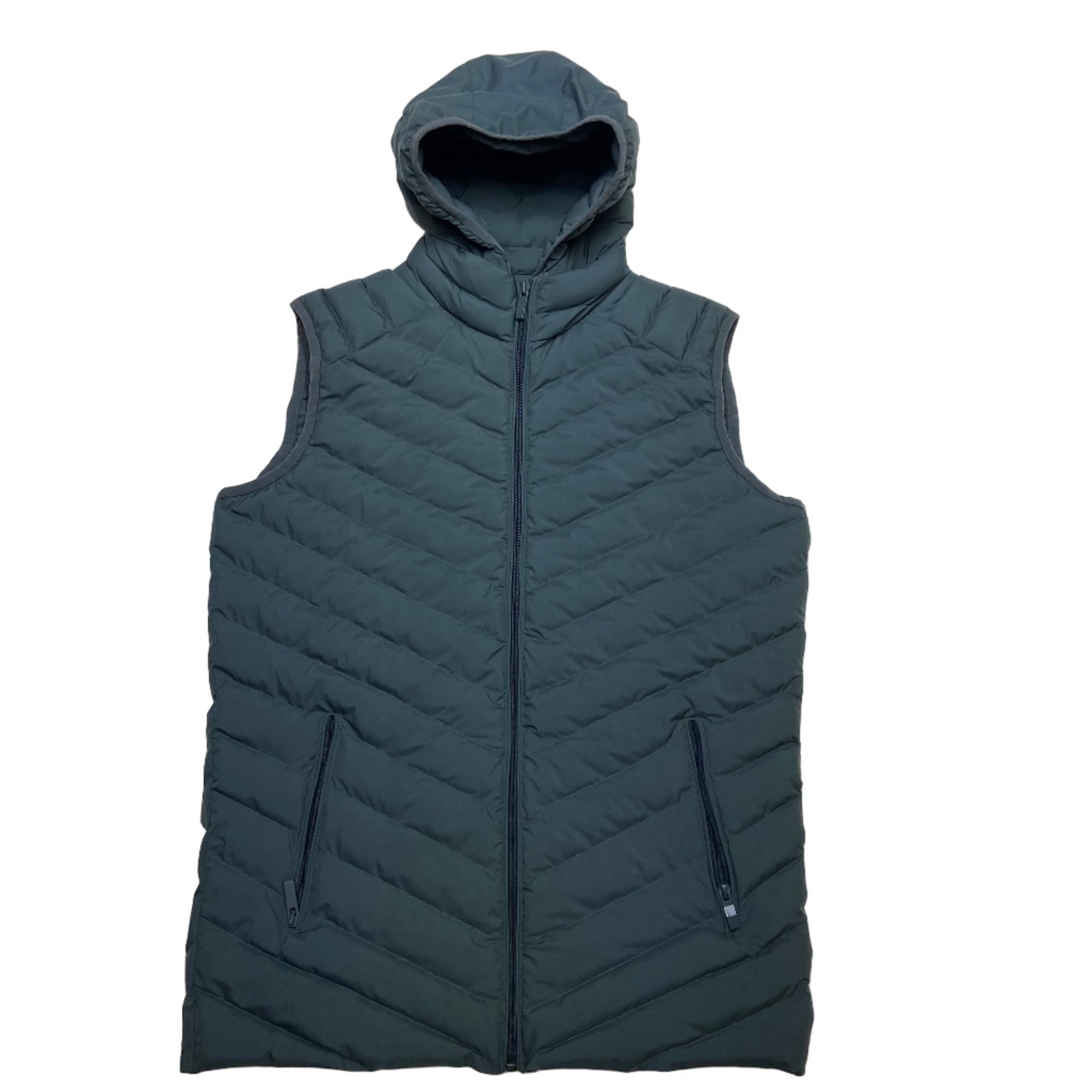 Teal quilted puffer Gillet on a white background