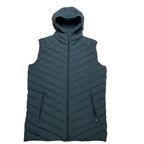 Teal quilted puffer Gillet on a white background